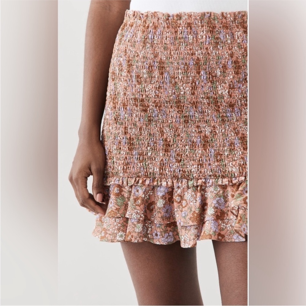 Veronica Beard Melodie Smocked Skirt Size 6 Cotton Floral Ruffle Mini Spring